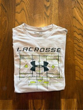 Under Armour White Graphic Lacrosse Tee with Neon Accent